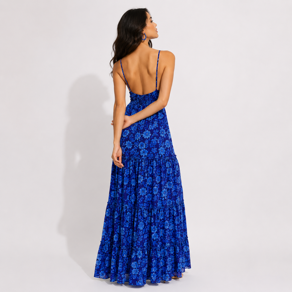 Blue Floral Flowy Maxi Dress