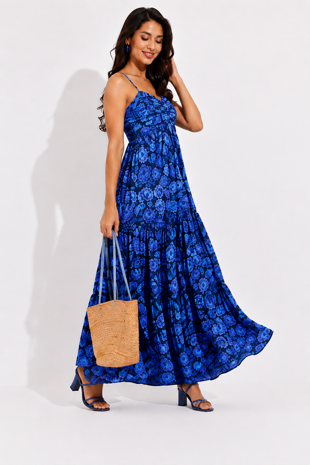 Blue Floral Flowy Maxi Dress